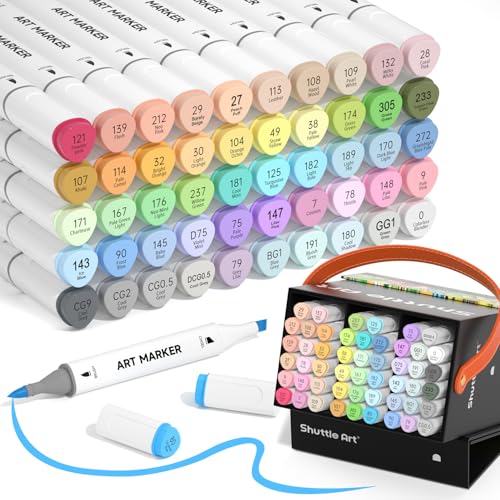 Shuttle Art Pastel Alcohol Markers Brush tip, Dual Tip Brush & Chisel Tip Art Marker Set, 50 Colors plus 1 Blender Marker Pens with Case Perfect for Illustration Students Adults Coloring Sketching - color: 51 Pastel Colors Brush & Chisel Tip