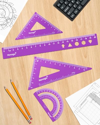 Honagu Aluminum Alloy Triangular Ruler Set, 4 Pieces, 20cm/7.87inches, Purple - color: Purple, size: 20cm