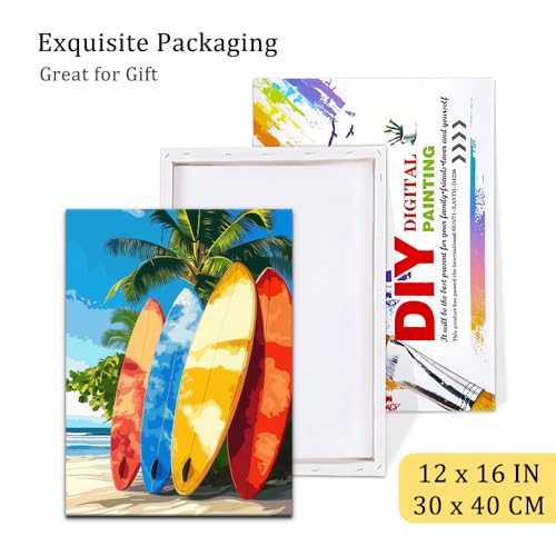 Natuyalo Framed Paint by Number Kits for Adults Beginners, Surfboard Easy Acrylic Adult Paint by Number Kits, Beach DIY Painting by Numbers Kits with Frame Ideal Gift 12x16 Inch - color: Color-10