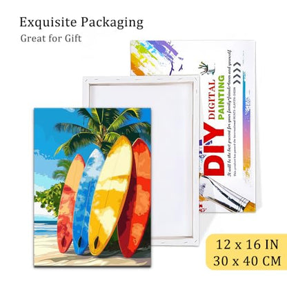 Natuyalo Framed Paint by Number Kits for Adults Beginners, Surfboard Easy Acrylic Adult Paint by Number Kits, Beach DIY Painting by Numbers Kits with Frame Ideal Gift 12x16 Inch - color: Color-10