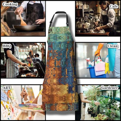 Cook Apron for Women Blue and Golden Grunges Mans Aprons for Cooking Funny for Kitchen Cooking Restaurant BBQ Painting Crafting Gardening 27” (W) x 31” (H), Waterproof Aprons - color: Blue and Golden Grunget