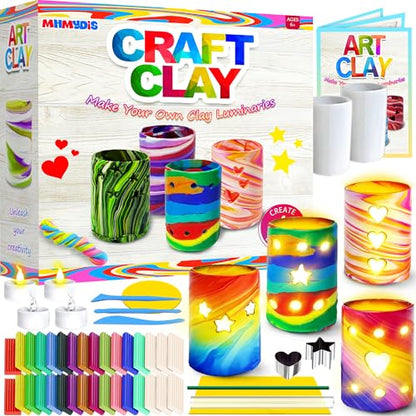MHMYDIS Make Your Own Clay Luminaries - Arts and Crafts kit for Boys Girls and Teens Age 6 7 8 9 10 11 12 Year Old and up - Creative Clay Lantern Toys for 8-12 Year Olds - size: Large