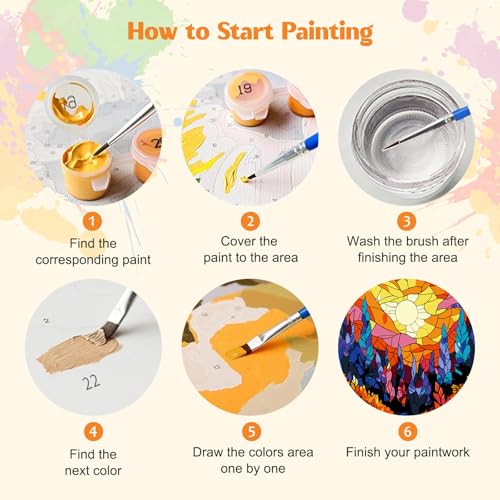 MISCER 4 Pack Framed Paint by Numbers Kit for Adults Beginners, Adult Paint by Number Kits On Canvas with Easel, Tree Sunset Easy Framed Paint by Numbers for Beginner Gift Home Wall Decor 8x12 inch