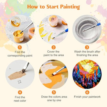 MISCER 4 Pack Framed Paint by Numbers Kit for Adults Beginners, Adult Paint by Number Kits On Canvas with Easel, Tree Sunset Easy Framed Paint by Numbers for Beginner Gift Home Wall Decor 8x12 inch