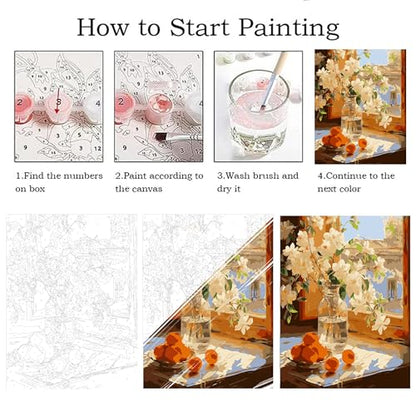 ZRIZQ Paint by Numbers Kit for Adults Beginners,Floral DIY Painting Set,Relaxing Creative Craft Activity,16x20 Inch-Flowers - color: 16"X20"Rolled Canvas-Flowers