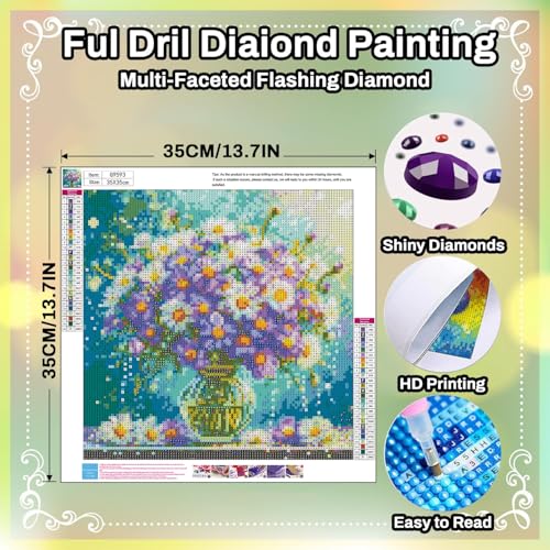 Flower Diamond Painting Kits for Adults Flower Diamond Art Kits for Adults | Gem Art Kits for Adult for Gift Home Wall Decor 14x14 Inch - color: G9593