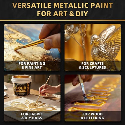 Falling in Art 33.8 Oz Heavy Body Gold Metallic Acrylic Paint, Non-Toxic | Art Craft Paints for Canvas, Wood, Clay, Fabric, Metal, Furniture - color: Gold