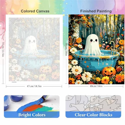 bleihum Halloween Paint by Numbers Kit for Adults Ghost 16x20inch - color: MT23068-US