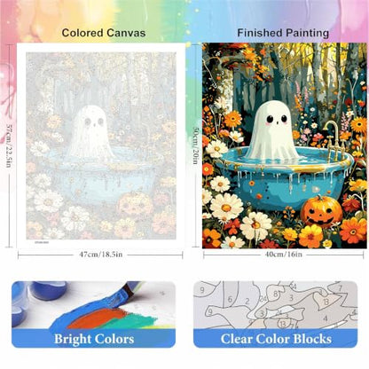 bleihum Halloween Paint by Numbers Kit for Adults Ghost 16x20inch - color: MT23068-US