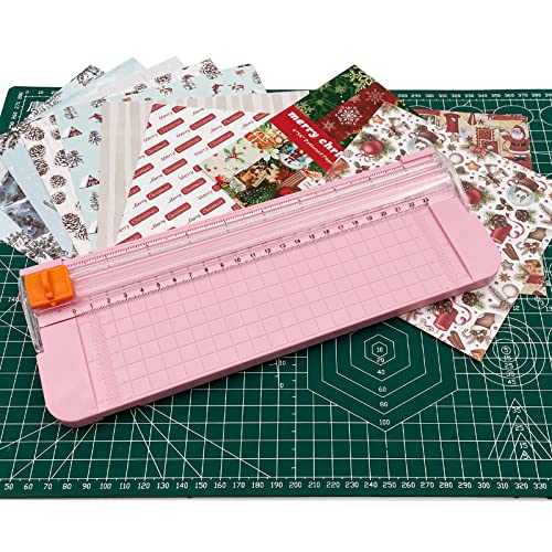 Paper Cutter, A4 Paper Trimmer with Security Safeguard & Side Ruler Portable Straight Edge Cutter for Scrapbooking Craft Paper, Photos, Label, Cardstock (Pink) - color: Pink