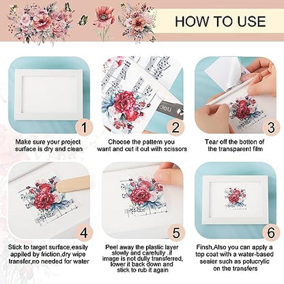 BBTO 12 Sheets Rub on Transfers for Crafts Wood Furniture DIY, 5.5" x 5.7" - style: Music Flower
