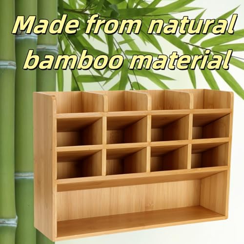 Dicunoy Desktop Pen Holder Organizer, Bamboo Art Supply Storage Caddy Holds 300 Pencils, 13 Compartments Thick Pencil Holder Box for Color Pencils, School, Classroom, Office