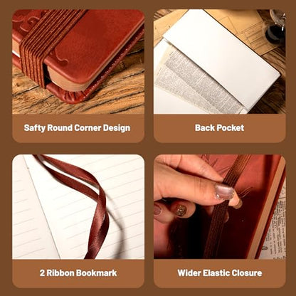 CAGIE Compass Leather Journal for Men Women, A5 Lined Notebook Writing Gift | 288 Pages 100 GSM Acid-free Paper, Bleed-free, Pen holder, Lay Flat, For Daily Writing, Office, Gifting - color: Wine Red