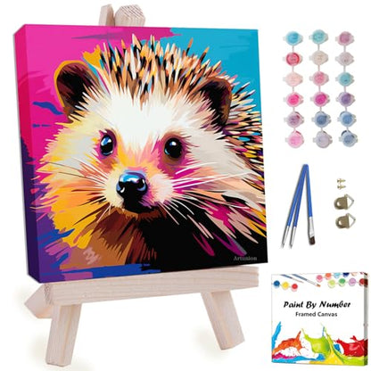 Artunion Framed Paint by Numbers Kit for Adults Beginners & Kids Ages 8-12,Colorful Hedgehog Paint by Number with Frame,Animal Easy Paint by Numbers Kit on Canvas 10 * 10 Inch Without Easel - color: ZXT-384-F