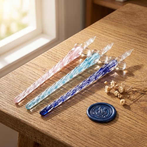 3 Pack Handmade Glass Dip Pen Set, High Borosilicate Crystal Calligraphy Glass Pens for Writing, Drawing, Decorative Art, Signature Pen Gift for Artists, Teens, Women and Men