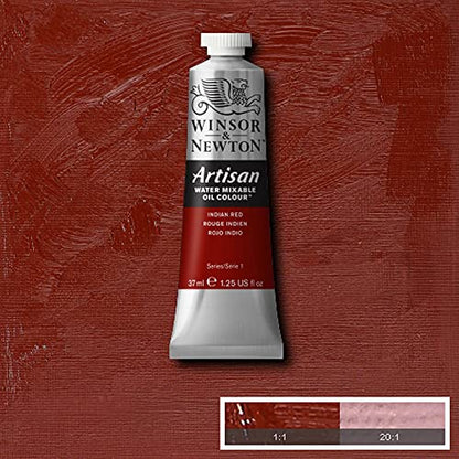 Winsor & Newton Artisan Water Mixable Oil Paint, 37ml, Indian Red | Clean with water; no solvents needed. Color depth, lightfastness, opacity/transparency are the same as traditional oils. - color: Indian Red, style: 1.25-oz