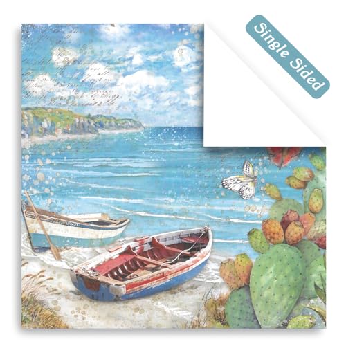 Scrapbook Paper, 24 Sheets 6"×6" 160gsm Single-Sided Patterned Cardstock - color: 24 sheets-seaside cabin