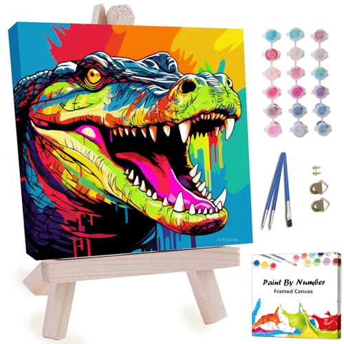 Artunion Framed Paint by Numbers Kit for Adults Beginners & Kids Ages 8-12,Crocodile Paint by Number with Frame,Animal Paint by Numbers Kit on Canvas 10 * 10 Inch Without Easel - color: ZXT-395-F