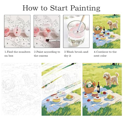 ZRIZQ Picnic Paint by Numbers Kits for Adults Beginner,Landscape,16x20 | Full set with rich paints,wooden brushes,rolled canvas.Calming activity.Beginner friendly.Just open and paint. - color: 16"X20"Rolled Canvas-Picnic Scenery