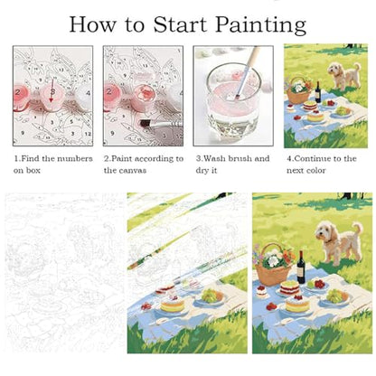 ZRIZQ Picnic Paint by Numbers Kits for Adults Beginner,Landscape,16x20 | Full set with rich paints,wooden brushes,rolled canvas.Calming activity.Beginner friendly.Just open and paint. - color: 16"X20"Rolled Canvas-Picnic Scenery