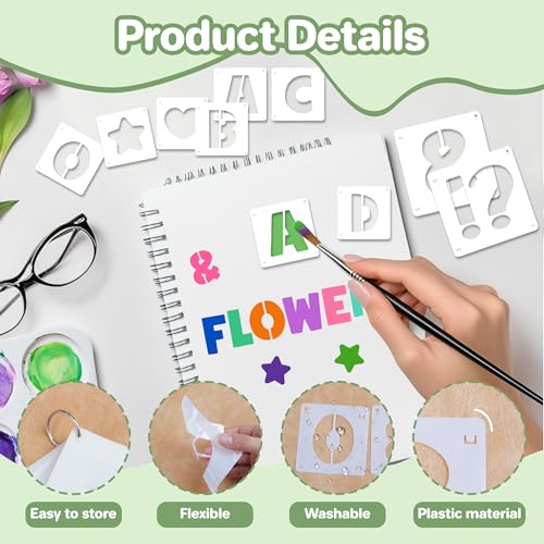 80Pcs Letter Stencils Reusable Alphabet and Number Stencil,1Inch&2Inch | Small Stencil Letters for Crafts,Letter Drawing Stencils,on Wall,DIY Art Project,Rock,Fabric,Chalkboard - size: 1Inch&2Inch