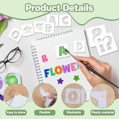 80Pcs Letter Stencils Reusable Alphabet and Number Stencil,1Inch&2Inch | Small Stencil Letters for Crafts,Letter Drawing Stencils,on Wall,DIY Art Project,Rock,Fabric,Chalkboard - size: 1Inch&2Inch