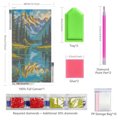 ARTGOTO Mountain Lake Diamond Painting Kit for Adults 15.7 x 27.5 Inch | Large 5D Full Square Drill Diamond Art Kit, Snow Mountain Lake DIY Gem Art Canvas with 2 Tool Sets, 30% Extra Diamonds - color: AGT013