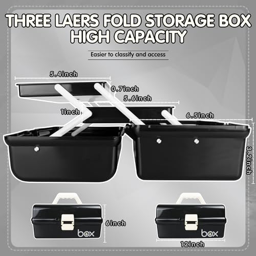 TERGOO 12in Three-Layer Multipurpose Storage Box Organizer Folding Tool Box/Art & Crafts Case/Sewing Supplies Organizer/Medicine Box/Family First Aid Box with 2 Trays (Black)…