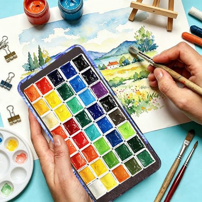 qianshan 40Pcs Empty Half Pans Watercolor Tin Palette with Magnetic Stripe | Travel Tin Palette Case,Portable Artist Paints Half Pan Kits,DIY Watercolor Oils Acrylics Painting Drawing Starry Night - color: Starrynight