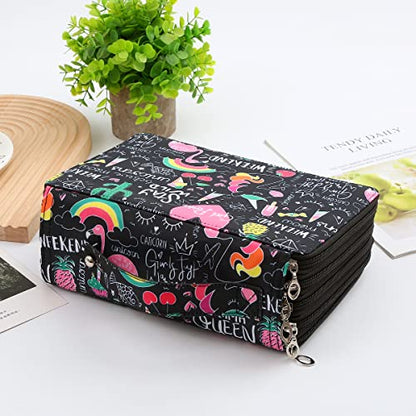 250 Slots Pencil Case 5-Layer Zipped Holder w/Handle - color: Cherry Cactus, size: 250