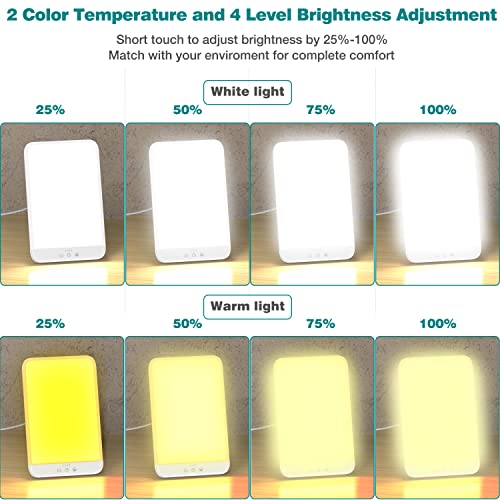 Light Therapy Lamp, Ultra-Thin UV-Free 10000 Lux Therapy Light, Timer Function, Adjustable Brightness Levels, Two Color Temperature, 90° Rotatable Stand for a Happy Life