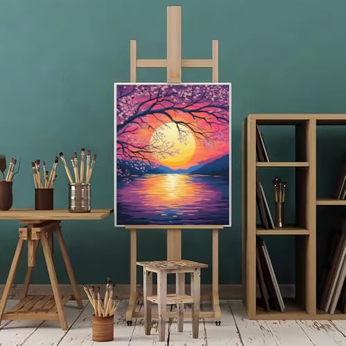 Natuyalo Sunset Scenery Paint by Numbers Kit for Adults, Lakeside View Painting by Numbers, DIY Acrylic Paint Kit for Adults Frameless, Easy Adult Paint by Number Kits on Canvas for Decor 16x20 inch - color: Color-08