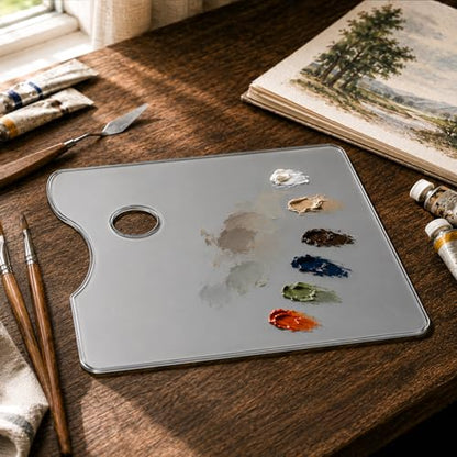 10x14 Inch Handy Rectangular Natural Grey Tempered Glass Palette | Durable Artist Paint Mixing Pallet for Oil, Acrylic, and Watercolor Painting