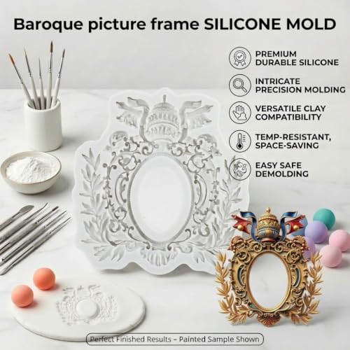 Baroque Picture Frame Polymer Clay Molds Photo Frame Silicone Mold | Epoxy Resin Casting DIY Crafts Air Dry Polymer Crafts Supplies Clay Tools - color: Style H