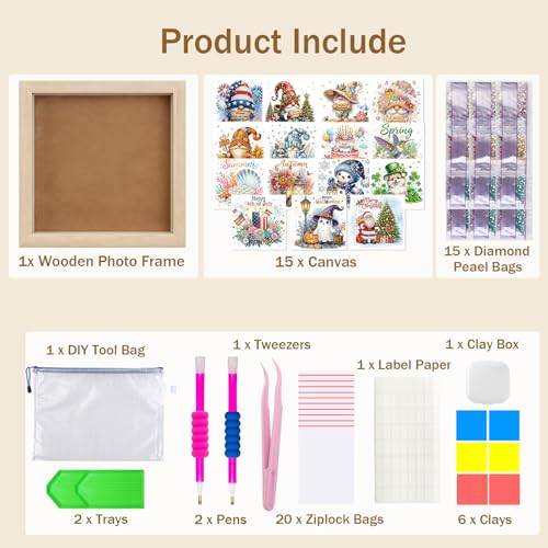 DIY Diamond Art Painting Pearl Creative Pattern 5D Seasonal Holiday Calendar 2026 Healing Home Photo Frame Set Tools-15 Pcs/Set - color: 15 Pcs/Set