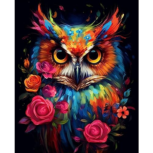 Tucocoo Owl Portrait Paint by Numbers Kits 16x20 inch Canvas DIY Digital Oil Painting for Adults with Brushes and Acrylic Pigment -Animal Rose Flowers Hand-Painted for Home Decor Gift (Without Frame) - color: Artwork-04, size: 16''x20''(Without Frame)