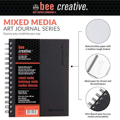Bee Paper - 5.5" x 8" Creative Mixed Media Art Journal - size: 5-1/2-inch x 8-inch, 50 Sheet Art Journal, style: Mixed Media Art Journal