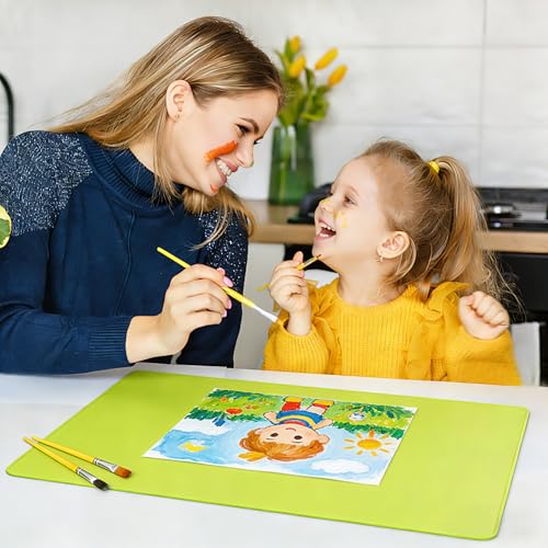 Silicone Painting Mat, Paint Mat for Kids, Siliocne Sheet for Crafts, Resin, Clay, Non Stick Art Pad with Raised Edge, Painting Supplies (Green, 23.6"×15.7") - color: Green