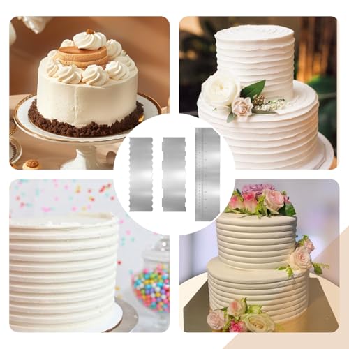 Stainless Steel Cake Spatula Set 3-Pc - 8.6" Patterned & 12" Measured