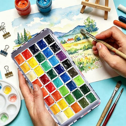 qianshan 40Pcs Empty Half Pans Watercolor Tin Palette with Magnetic Stripe | Travel Tin Palette Case,Portable Artist Paints Half Pan Kits,DIY Watercolor Oils Acrylics Painting Drawing Daisy - color: Daisy
