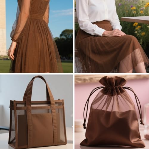 59" x 72"(2 Yards) Brown Mesh Fabric | Slightly Stretchy for Sewing Projects, Backpack Pocket and Straps, Netting Clothes and Shopping Bag - color: Brown