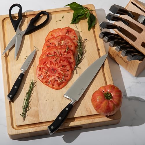 Yatoshi 15 Piece Black Knife Block Set - Pro Kitchen Knife Set Ultra Sharp High Carbon Stainless Steel with Ergonomic Handle - color: Black, size: 15-Piece