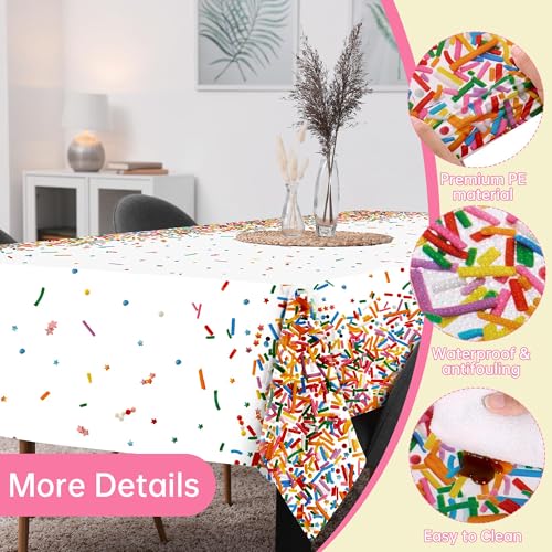 Kochorie 2 Pack Confetti Sprinkle Table Cover Disposable Plastic Birthday Party Tablecloth 54 x 108 Inch, Rectangle Table Cover for Party Decorations, Weddings, Ice Cream Theme Supplies - style: Confetti Sprinkle