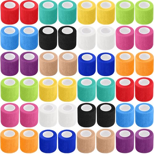 Treela 64 Pack 2" X 5 Yards Self Adhesive Bandage Wrap Diverse Colors | Cohesive Flexible Wrap for Wrist Ankle Fingers, Breathable Sports Tape, Self Adherent Rolls for Pets Vet, Coban Style - color: Diverse Colors, size: 2 Inch X 5 Yard