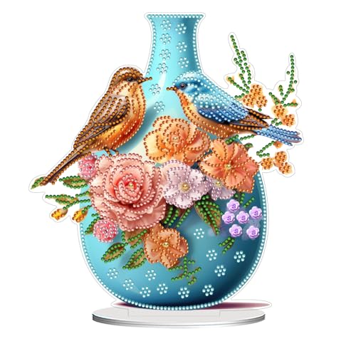 ACSAUMMY 5D Diamond Art Kit for Adults, DIY Diamond Arts Painting Office Desk Ornament Tabletop Gem Painting Kit, Acrylic Blue Vase Desktop Stand Up Arts and Crafts, Birthday Gifts Room Decor - color: BlueVase