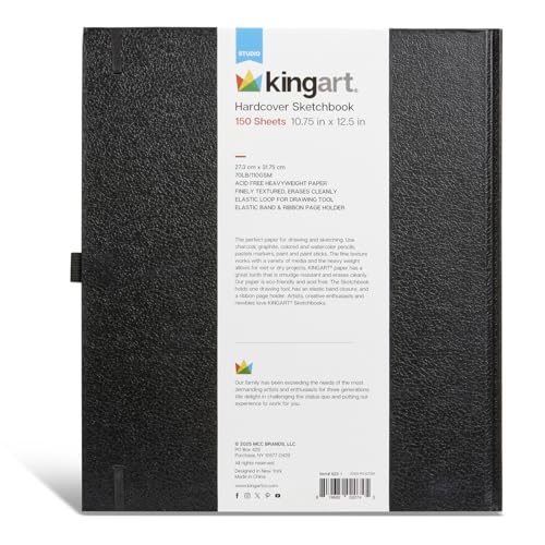 KINGART Hardcover Jumbo Sketchbook – 10.75 x 12.5 Inch, 1-Pack – 150 Sheets (68 lb / 100 GSM), Heavyweight Acid-Free Paper – Durable Smyth-Sewn Art Journal for Mixed Media