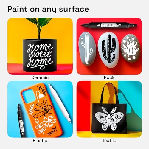 ARTISTRO 6 Black & White Permanent Markers, Oil Based Paint Markers Dual Tip (0.7mm+3mm), Waterproof Paint Pens for Rock Painting, Ceramic, Glass, Wood, Tire, Fabric & More 3+3 - color: Black & White, style: Dual tip