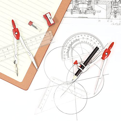 Vobou Math Geometry Sets 10 Pcs, Student Supplies Kit, Compass Set (Red - color: Red