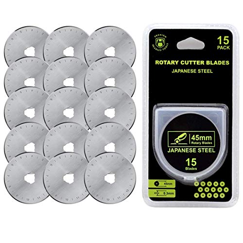 45mm Rotary Cutter Blades 15 Pack Fits Olfa, Fiskars, Replacement Rotary Blade for Arts Crafts Quilting Scrapbooking Sewing, Sharp and Durable - size: 45mm 15pcs