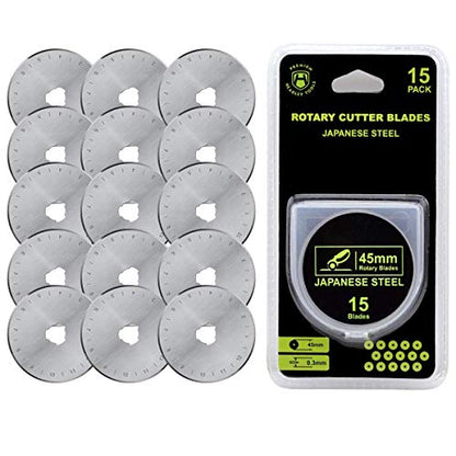 45mm Rotary Cutter Blades 15 Pack Fits Olfa, Fiskars, Replacement Rotary Blade for Arts Crafts Quilting Scrapbooking Sewing, Sharp and Durable - size: 45mm 15pcs